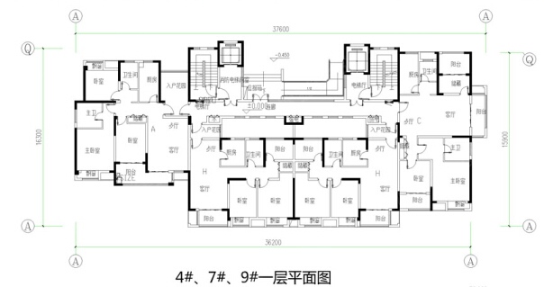 天地源太湖颐景4#,7#,9#一层楼层平面图