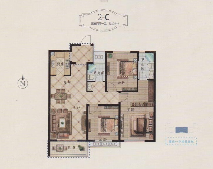 中天华庭2-c 三室两厅一卫125㎡-3室2厅1卫