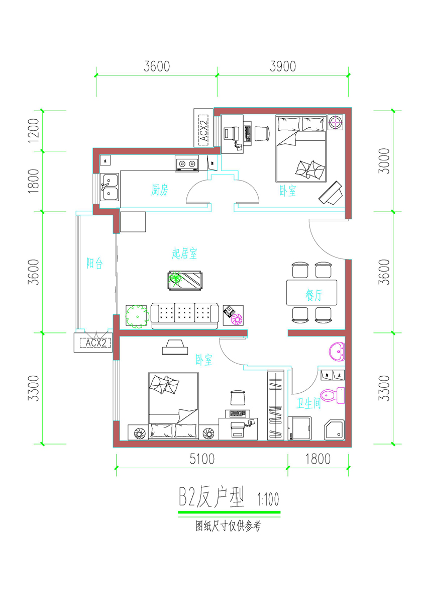 图:大方居户型图 带尺寸的 cad