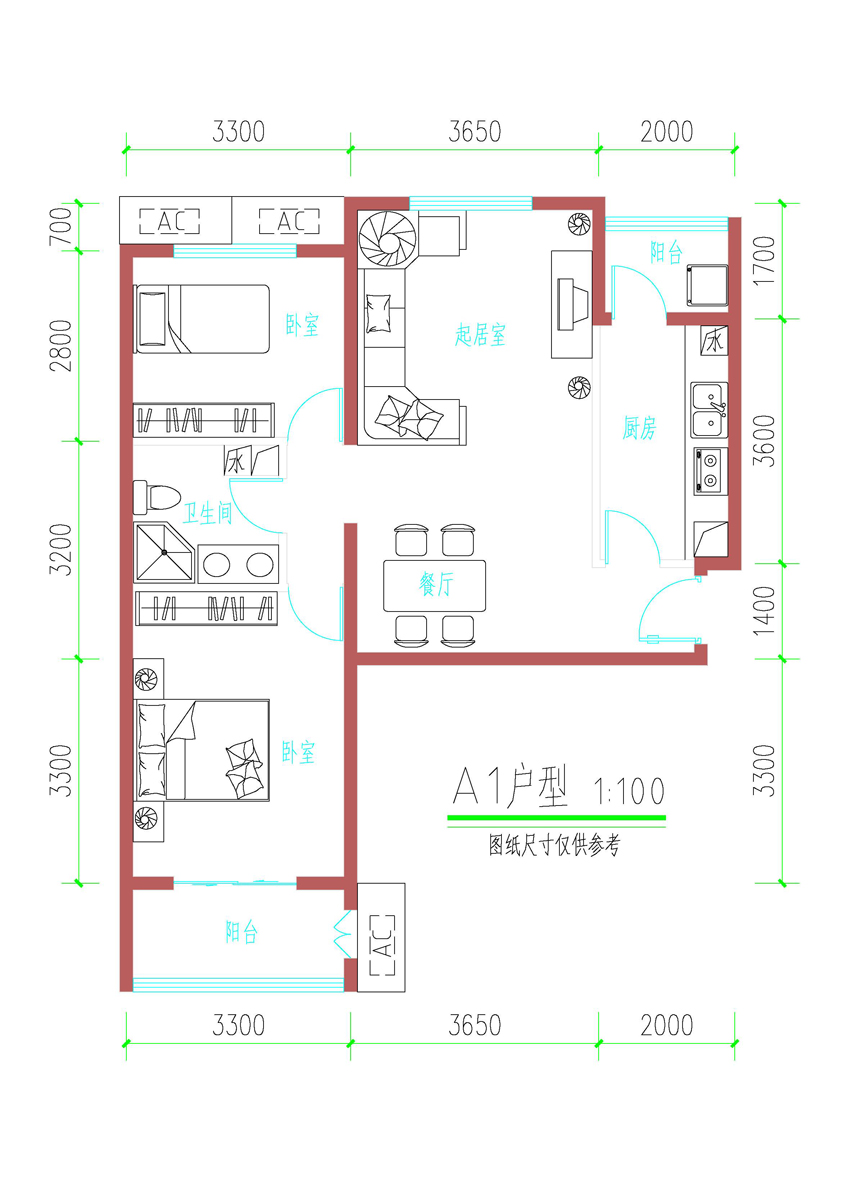 图:大方居户型图 带尺寸的 cad