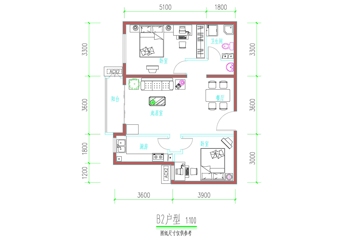 图:大方居户型图 带尺寸的 cad