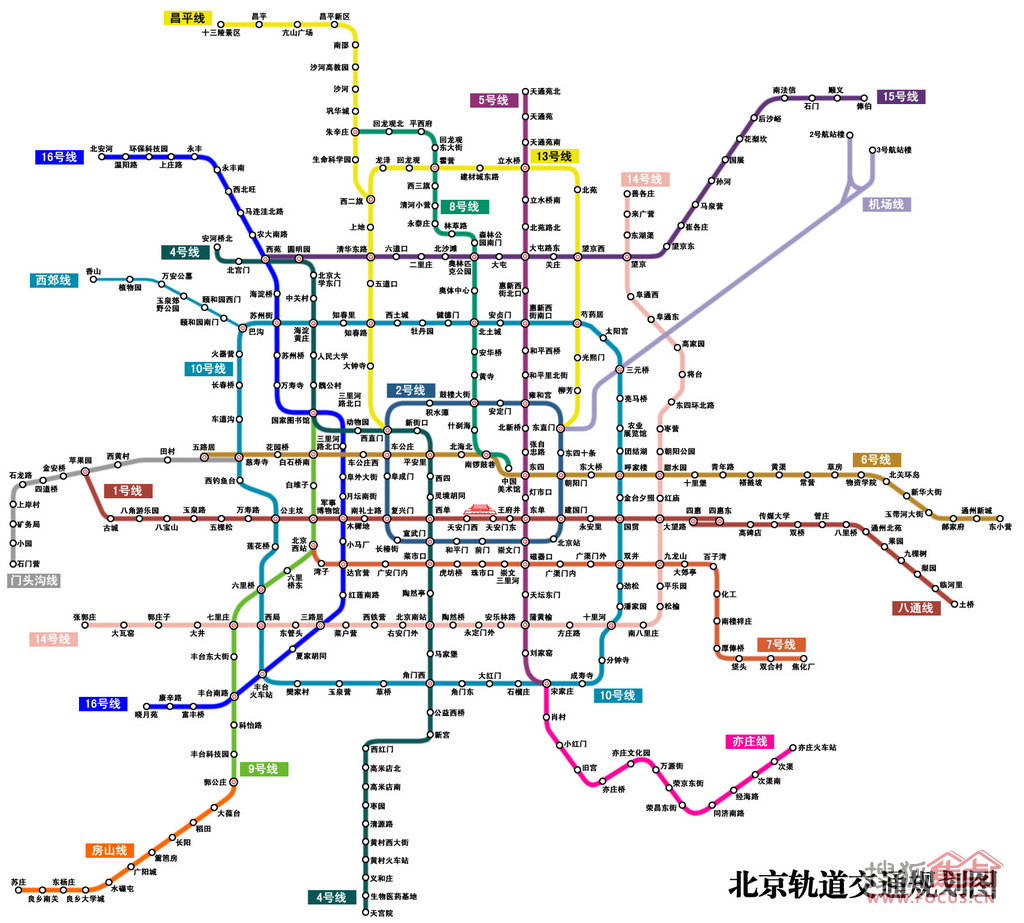 图:北京地铁规划图(16号线和7号线都在达官营有站)