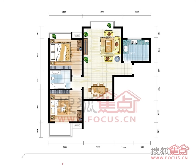 中宏新界B1两室两厅一卫89.75平方米户型图