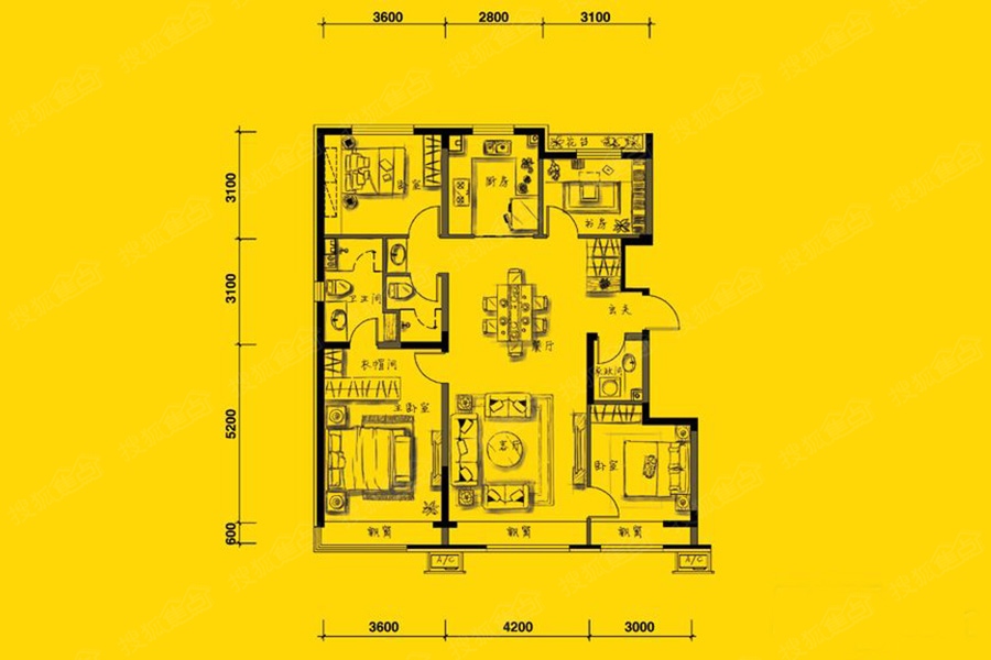 万科金色里程四居室c户型_万科金色里程户型图-长春