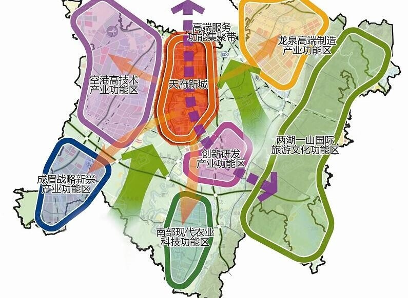 天府新区处于成都市主城区南偏东方向,成立于2010年,人口预测600万人图片
