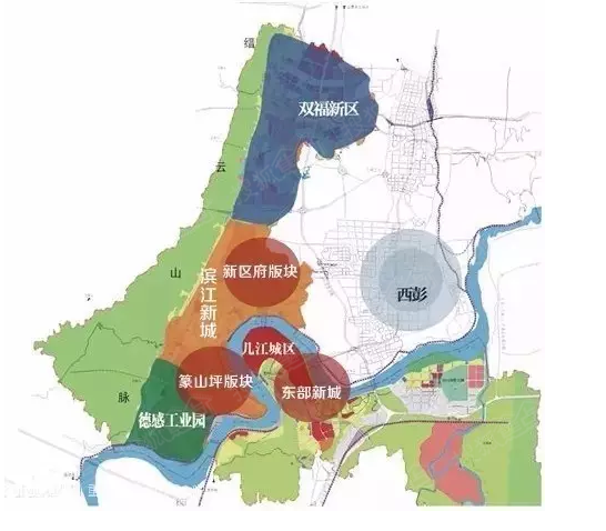 现在来看,江津城区内现有几江老城区,滨江新城区府板块,东部新城板块