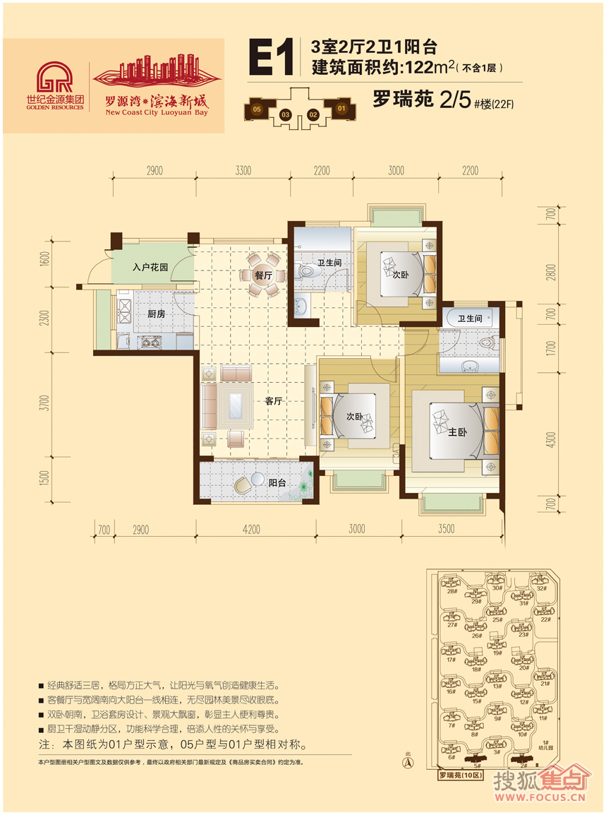 罗源湾滨海新城三居室e1户型22f-01_罗源湾滨海新城户型图-福州搜狐