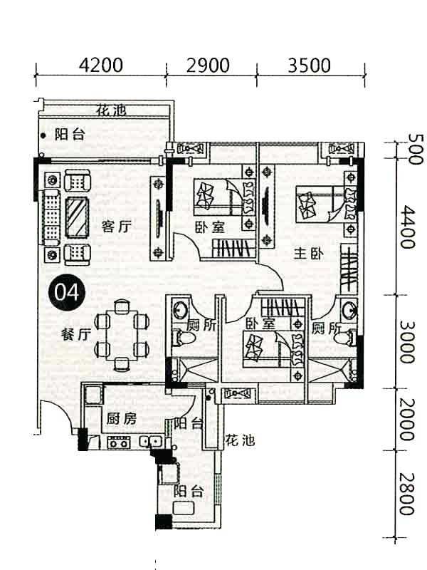 人盛巴厘天地三居室16栋2梯04户型图_人盛巴厘天地户型图-广州搜狐