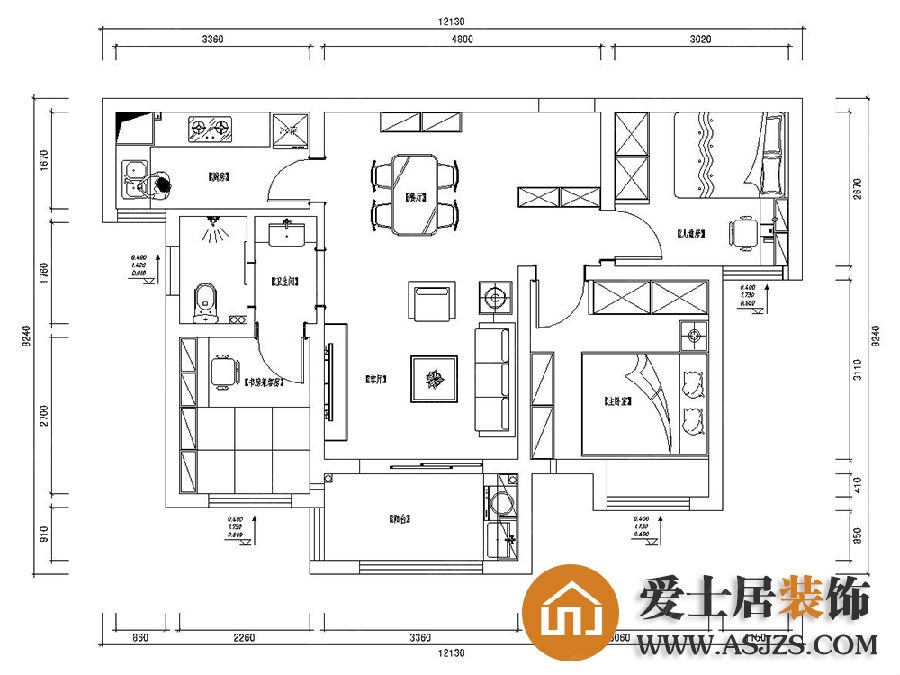 【爱士居装饰】绿地滨湖印象90平现代简约风格装修效果图/户型图/样板