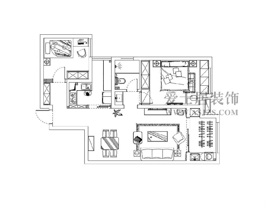 万达文化旅游城临湖苑89平现代简约风格装修效果图/户型图