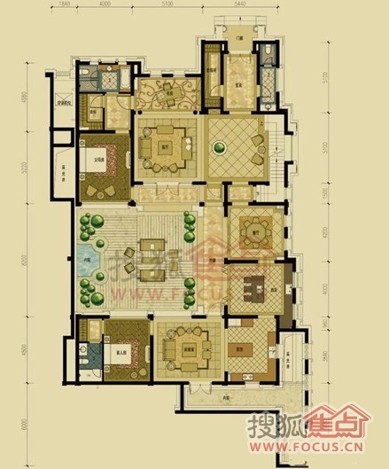 绿城翡翠湖玫瑰园l户型一层平面图户型图