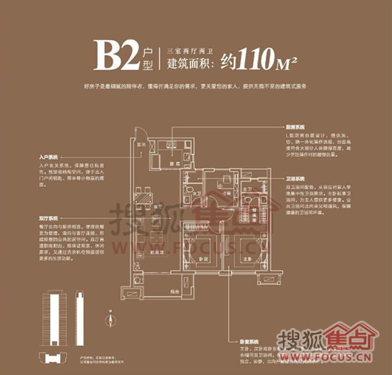 【万科森林公园】b2 110平三室两厅两卫户型