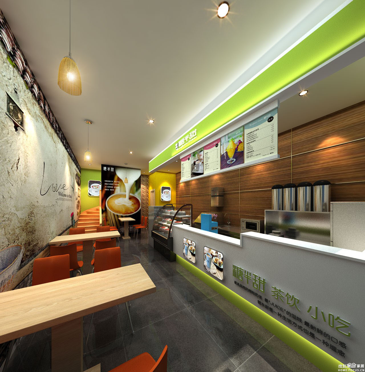 图:合肥奶茶店装修效果图 卓创装饰个性化奶茶店设计