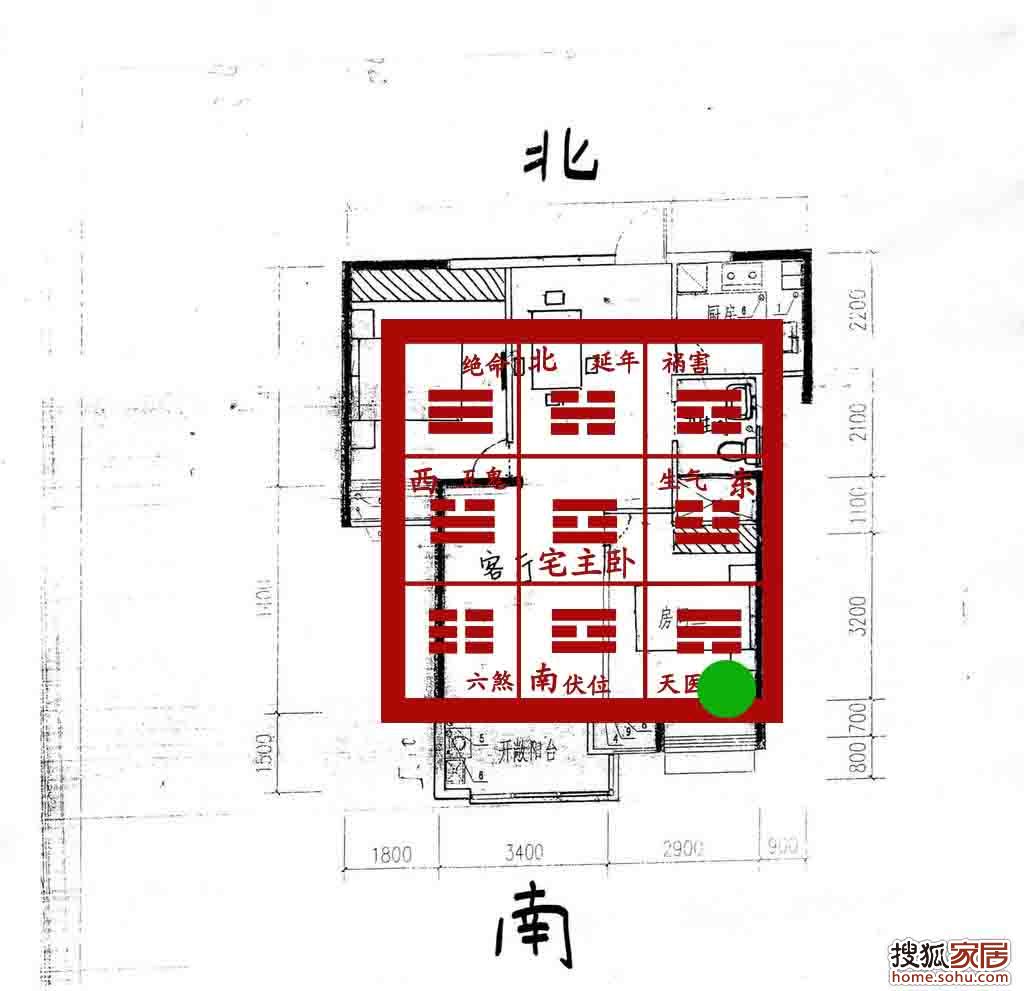 绿色点位置就为八宅派说的财位!