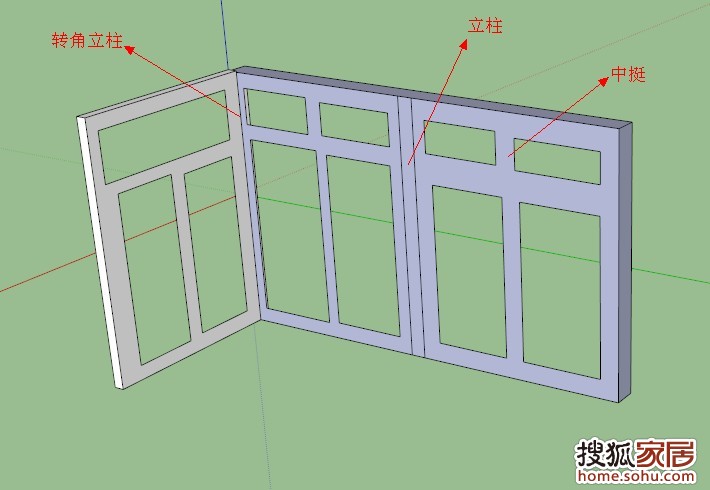 窗户被分为这样几个部分:面积,中挺,立柱,转角立柱,五金,纱窗,打胶等
