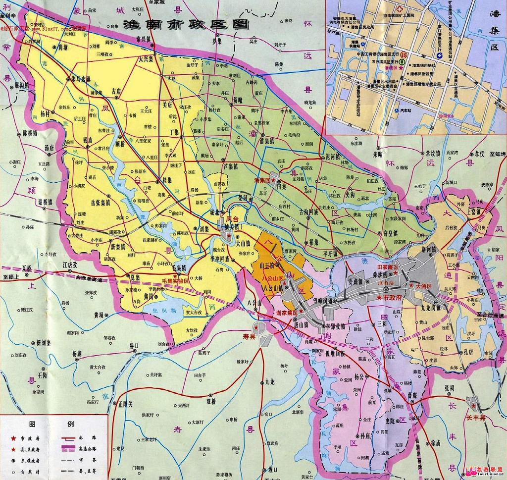 淮南地图(2); 淮南市行政区划,交通地图,人口面积,地理