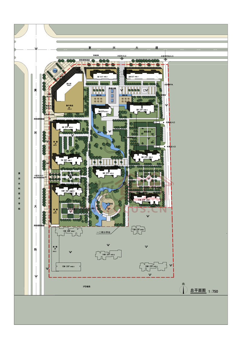 开封黄河溪地1#地块方案一期总图