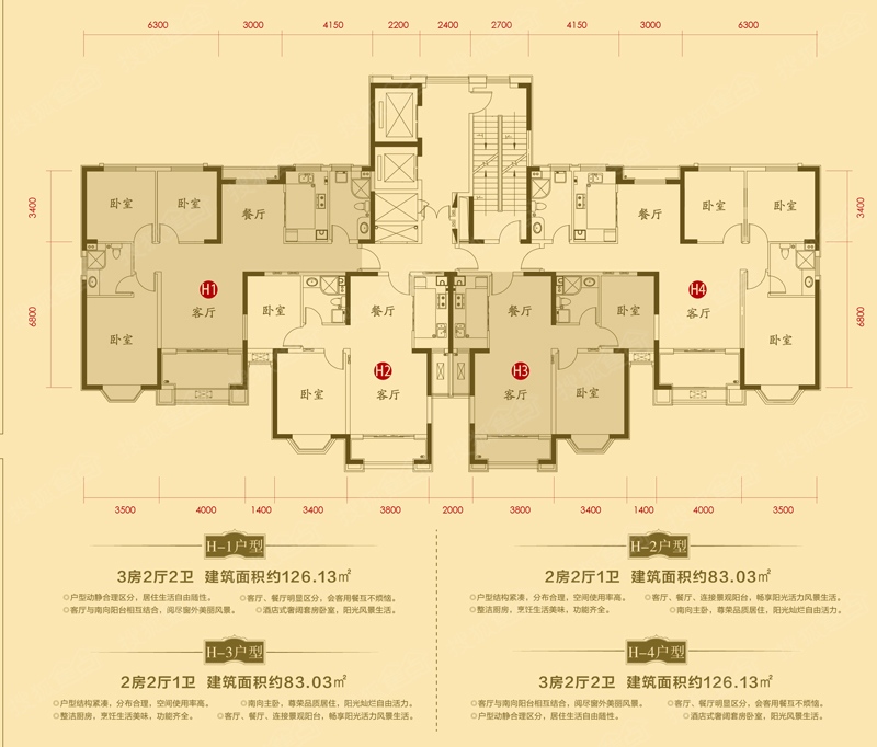 兰州大名城a区h户型图83-126㎡户型