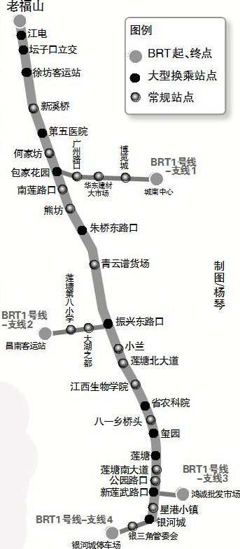 南昌首条brt规划35对站点 同时设4条支线