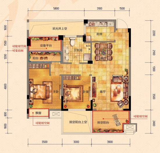 颐和雅苑95㎡户型图 95>120㎡超100%使用率