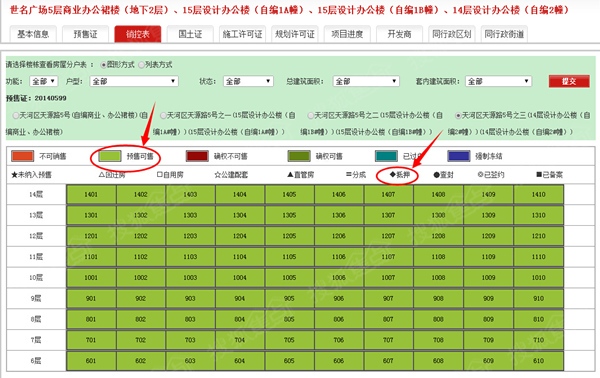 阳光家缘信息显示，世名广场预售项目均可售，无抵押标记