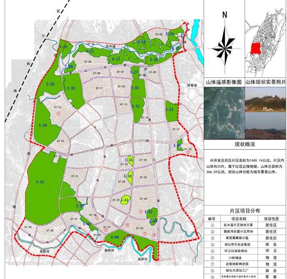 州城开发区西区片区山体规划图 绿色为核心保护区