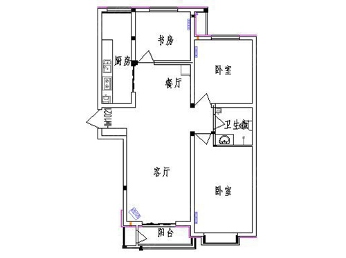 户型为三室两厅一厨一卫经典户型,户型方正,南北通透