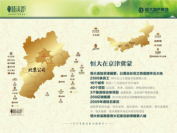 恒大地产在京津冀蒙区域的市场版图