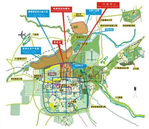 大西安建设的产业注解布局为五版块11功能区