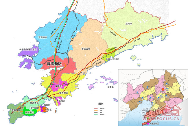仔细地看看大连市区地图,谁都会惊叹于普湾新区的地理位置——横跨
