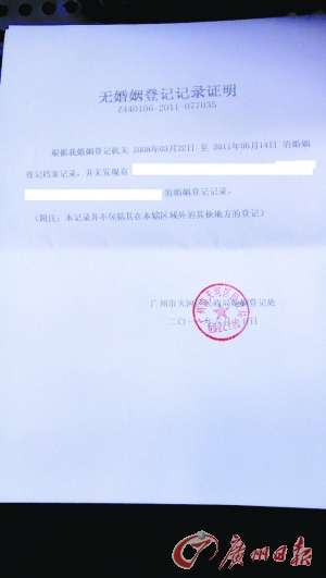无婚姻登记记录证明