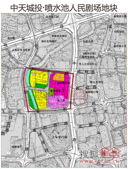 中天城投喷水池人民剧场地块示意图