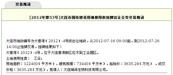 7月26日普湾新区松木岛化工园区一工业地块出让