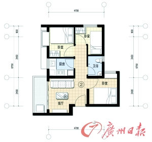 广氮廉租房项目49.6m2三房户型图.