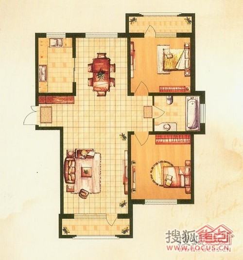托斯卡纳两室两卫一厅84.05户型
