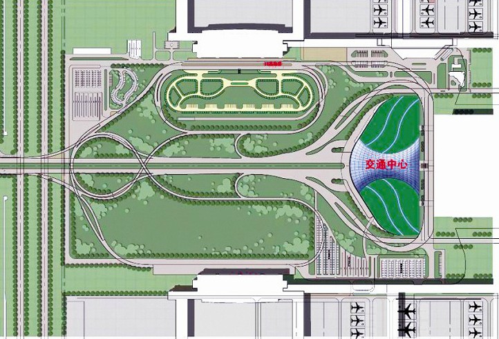武汉天河机场平面图; 图为:天河机场交通中心示意图