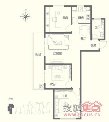 上东区三室户型图