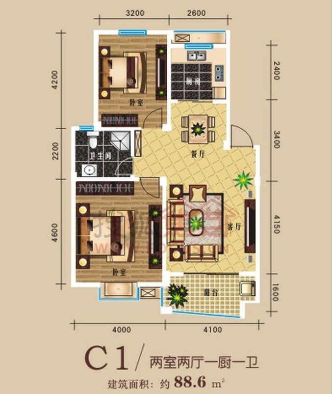 搜狐蚌埠网友独家团购龙湖春天两室两厅c1户型