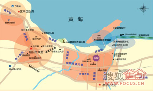 滨海路与通海路交汇处南300米,养马岛,金山湾旅游度假区内,距大海618