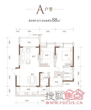 (88㎡户型图 招商花园城联系电话: 400-888-2200 转 12242)