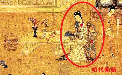 明代《春庭行乐图》  仕女坐在圈椅上