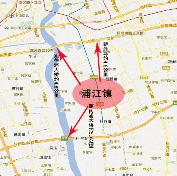 公交出行,浦江镇已开通浦江11,5 路等公交,可满足区域内的交通出行.