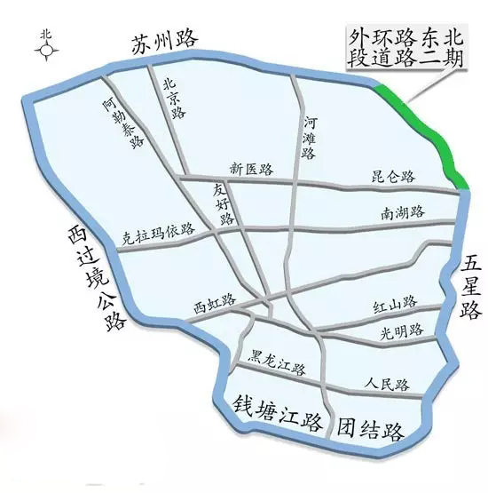 乌鲁木齐形成的这"一环"线南起团结路,北至苏州路,西到过境南路,东至