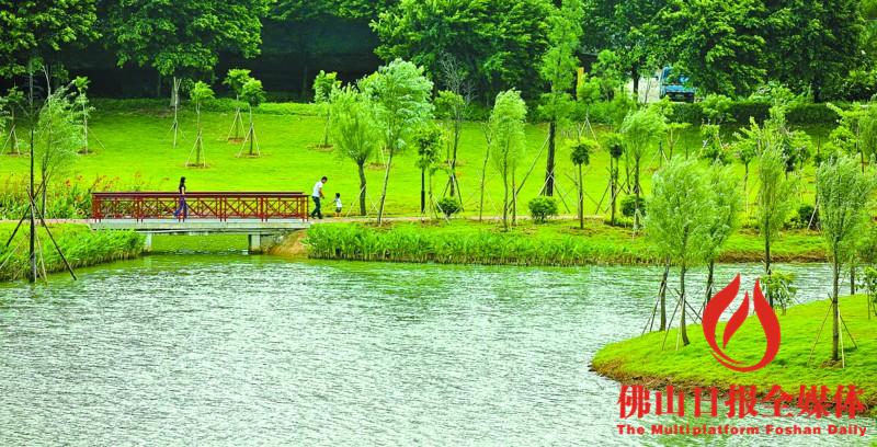 市民在蕴含水乡特色的西江公园散步