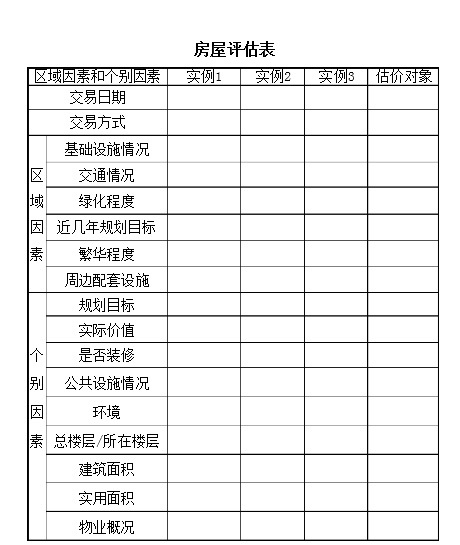 房屋评估表标准格式