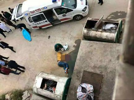 17日下午学生坠亡现场.