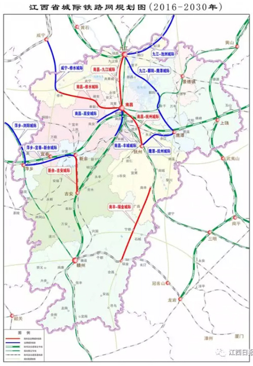 江西城际铁路网规划图出炉 12条高铁将开建