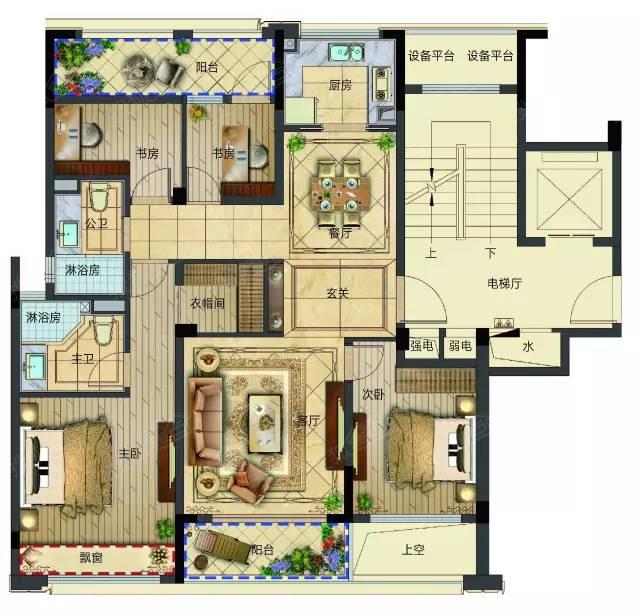 品味生活哲学:融创越州府建面约125㎡b户型品鉴