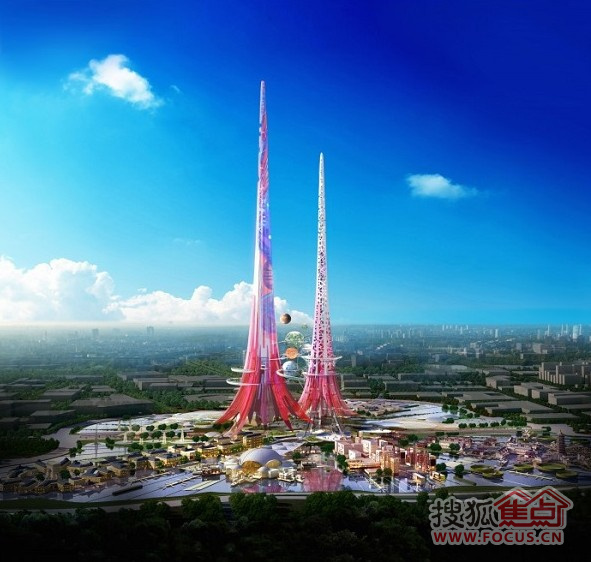 尽管已经拥有了许多超高层建筑,但是中国即将迎来另外两幢破纪录的双子塔(迪拜塔828米 vs. 凤凰塔1000米)。据悉,该项目坐落在一座47公顷(116英亩)的湖心岛上,占地为7公顷(17英亩)。而在设计元素上,Chetwoods采纳了寓意双凤的神话风格较高的这座塔为凤,稍矮的这座塔则为凰。如果一切顺利,双塔的地基将于明年开工,总施工则可能需要至少3年的时间。图为双子塔效果图。