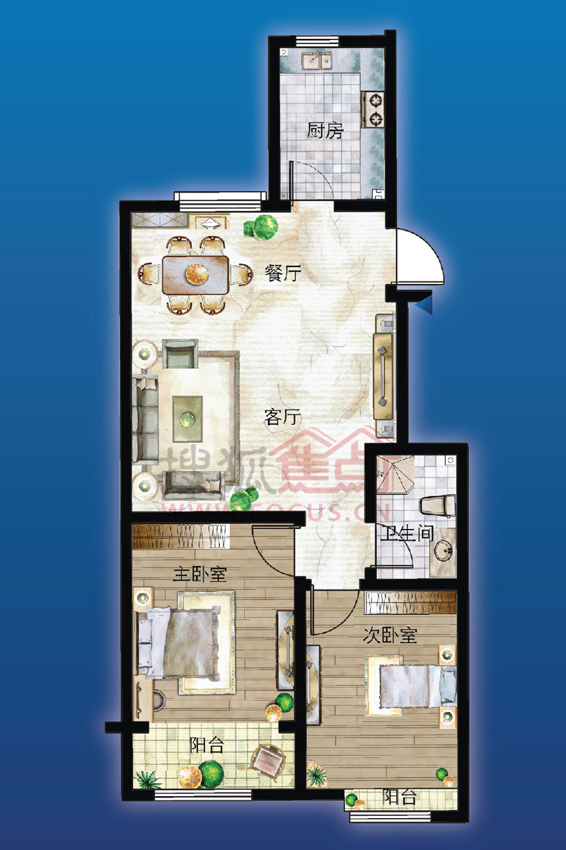 建筑面积约78平方米两室两厅一卫h户型